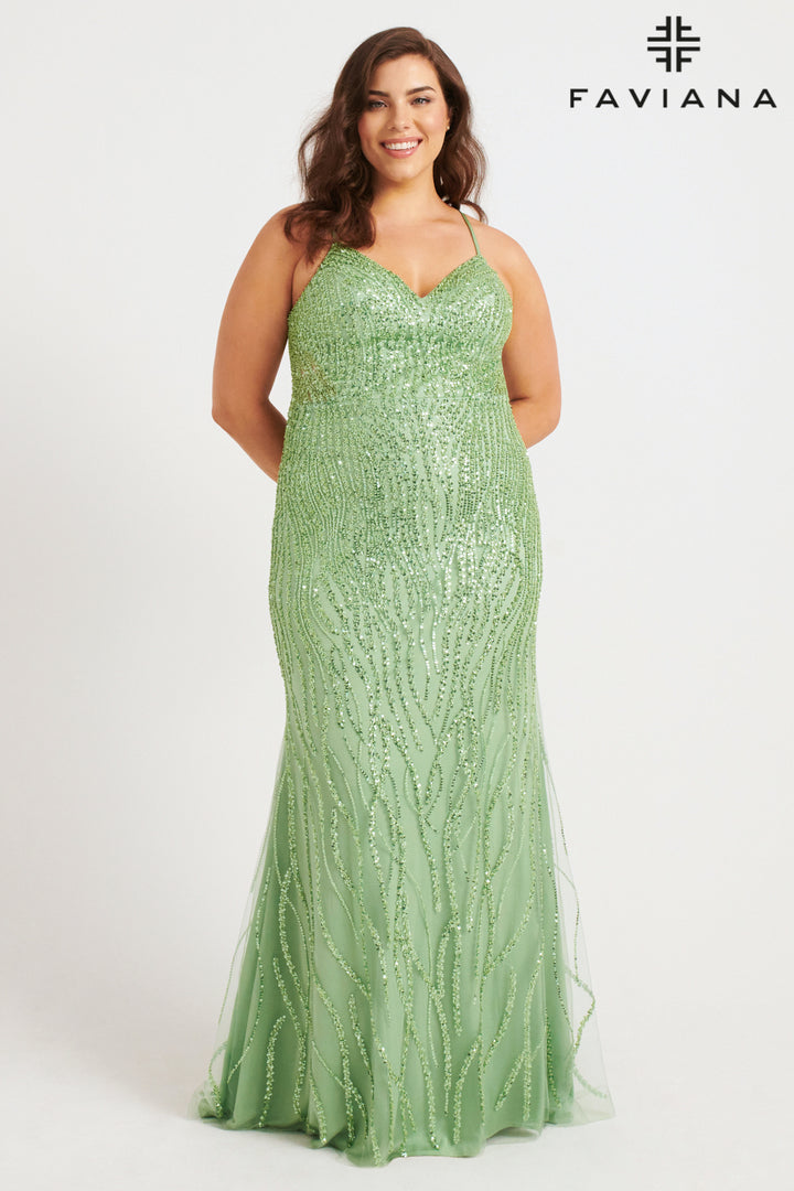 Plus Size Beaded V-Neck Gown by Faviana 9572