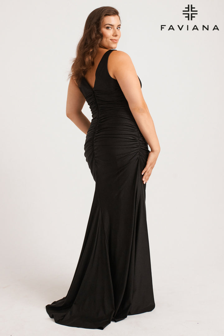 Plus Size Charmeuse V-Neck Gown by Faviana 9584