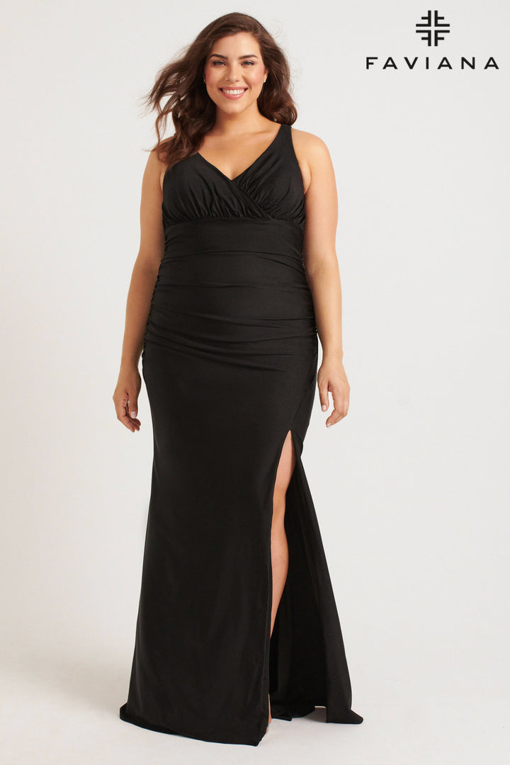 Plus Size Charmeuse V-Neck Gown by Faviana 9584