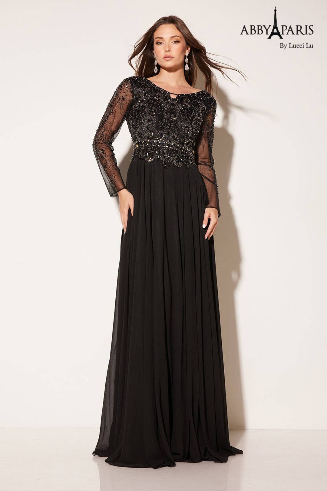 Chiffon Long Sleeve A-line Gown by Abby Paris 96040W