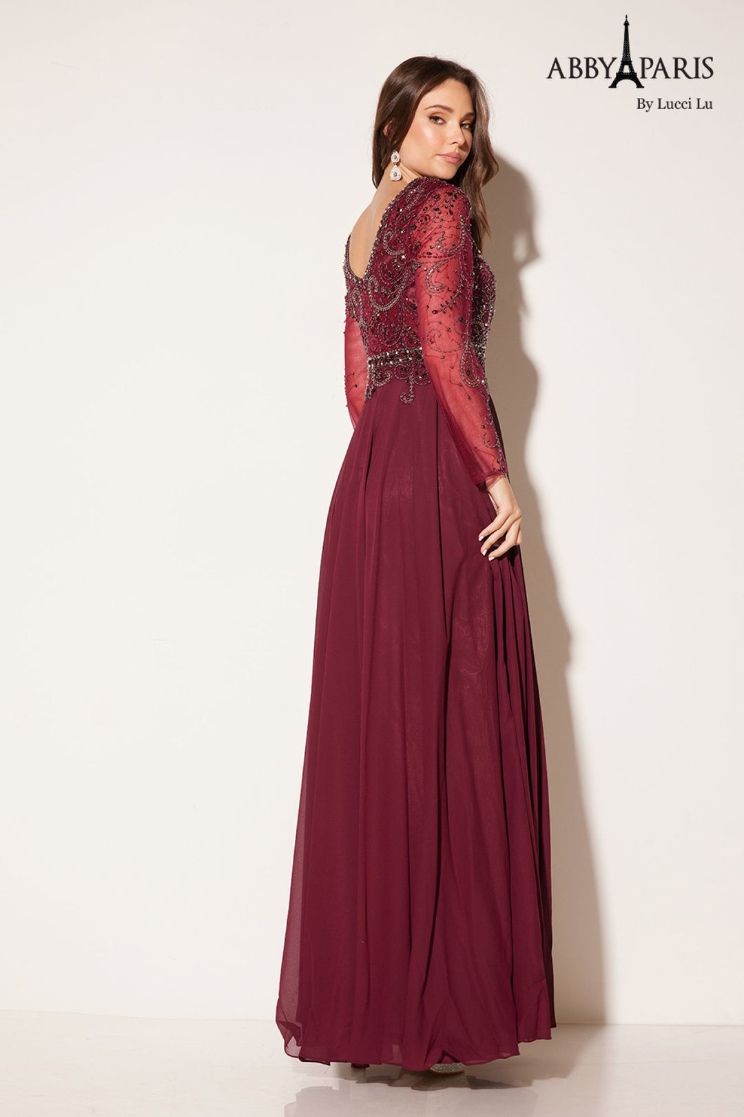 Chiffon Long Sleeve A-line Gown by Abby Paris 96040W