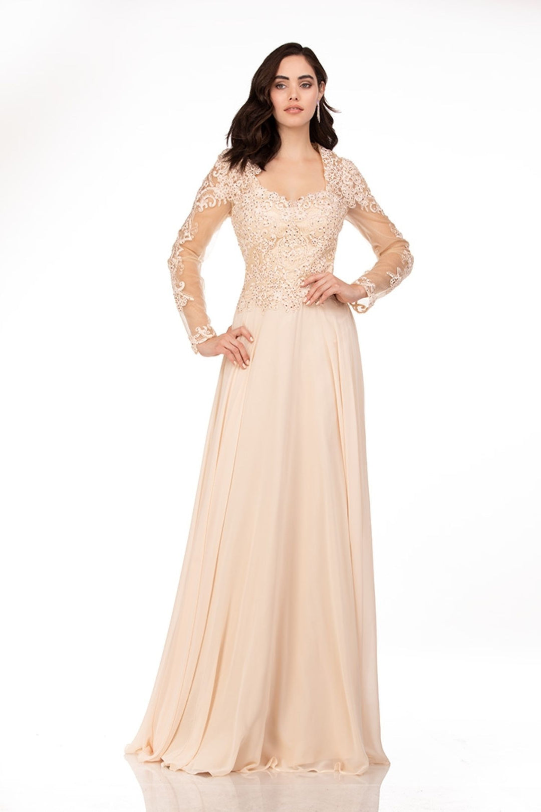 Chiffon Long Sleeve A-line Gown by Abby Paris 96044W