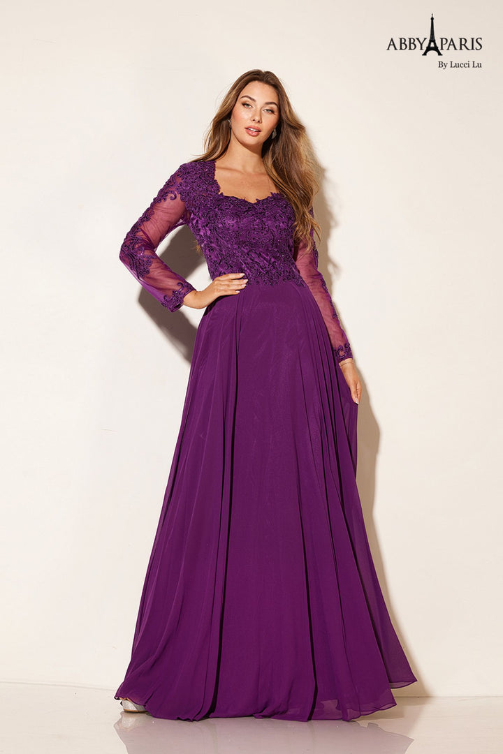 Chiffon Long Sleeve A-line Gown by Abby Paris 96044W