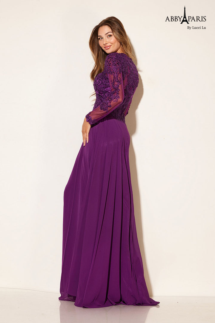 Chiffon Long Sleeve A-line Gown by Abby Paris 96044W