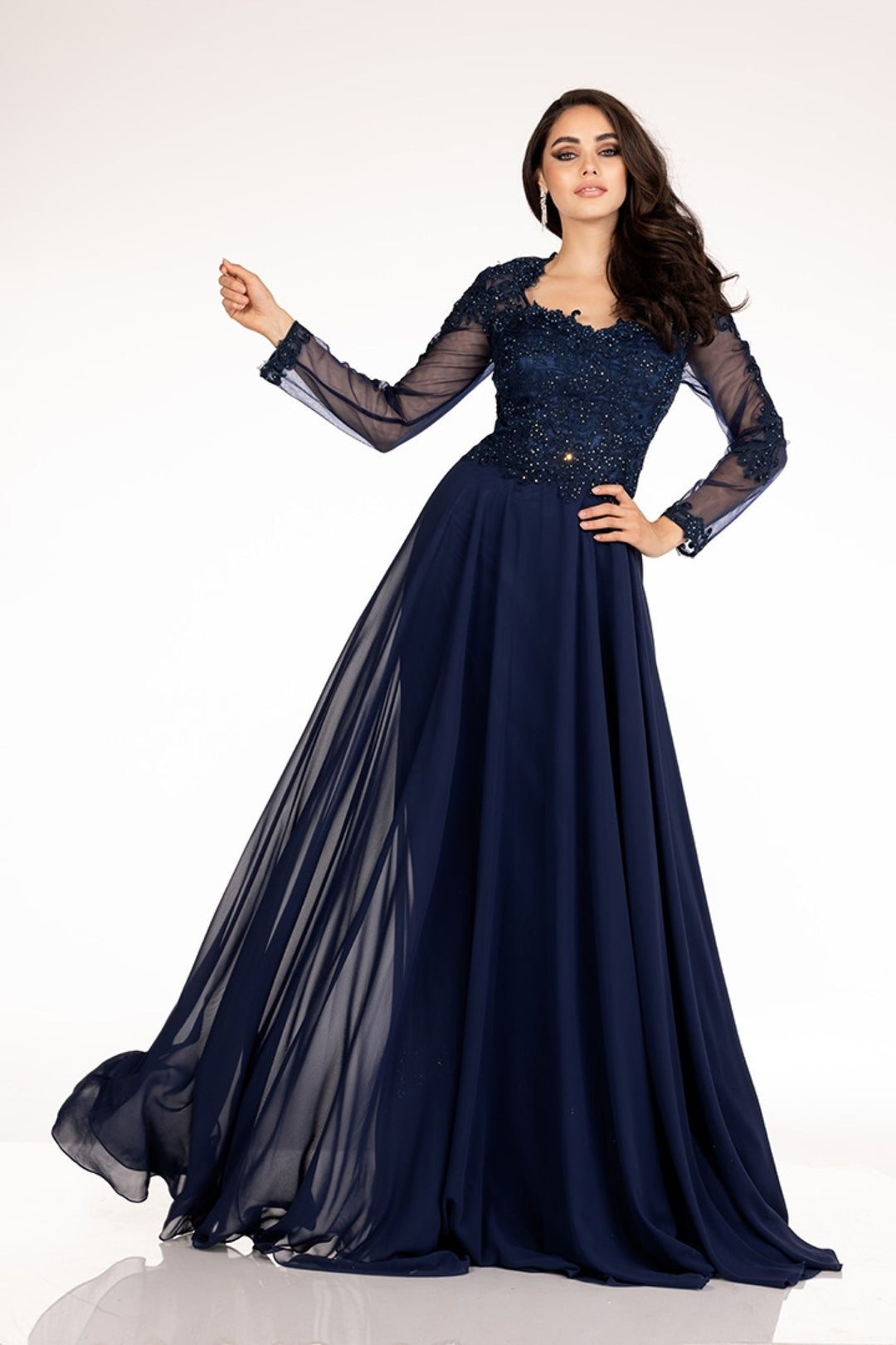 Chiffon Long Sleeve A-line Gown by Abby Paris 96044W