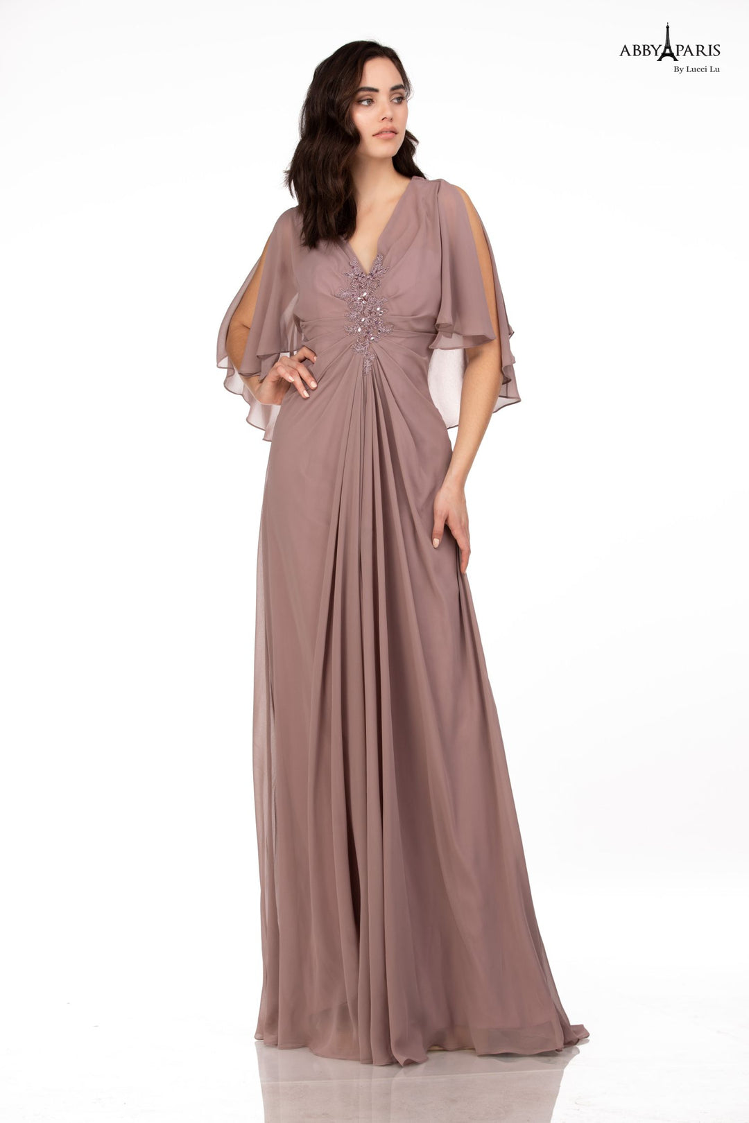 Chiffon Capelet A-line Gown by Abby Paris 96054W