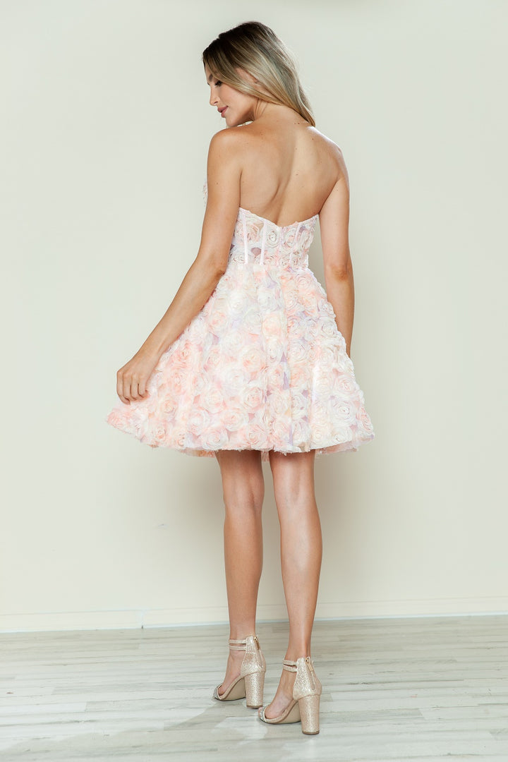 Rosette Short Strapless A-line Dress by Poly USA 9638