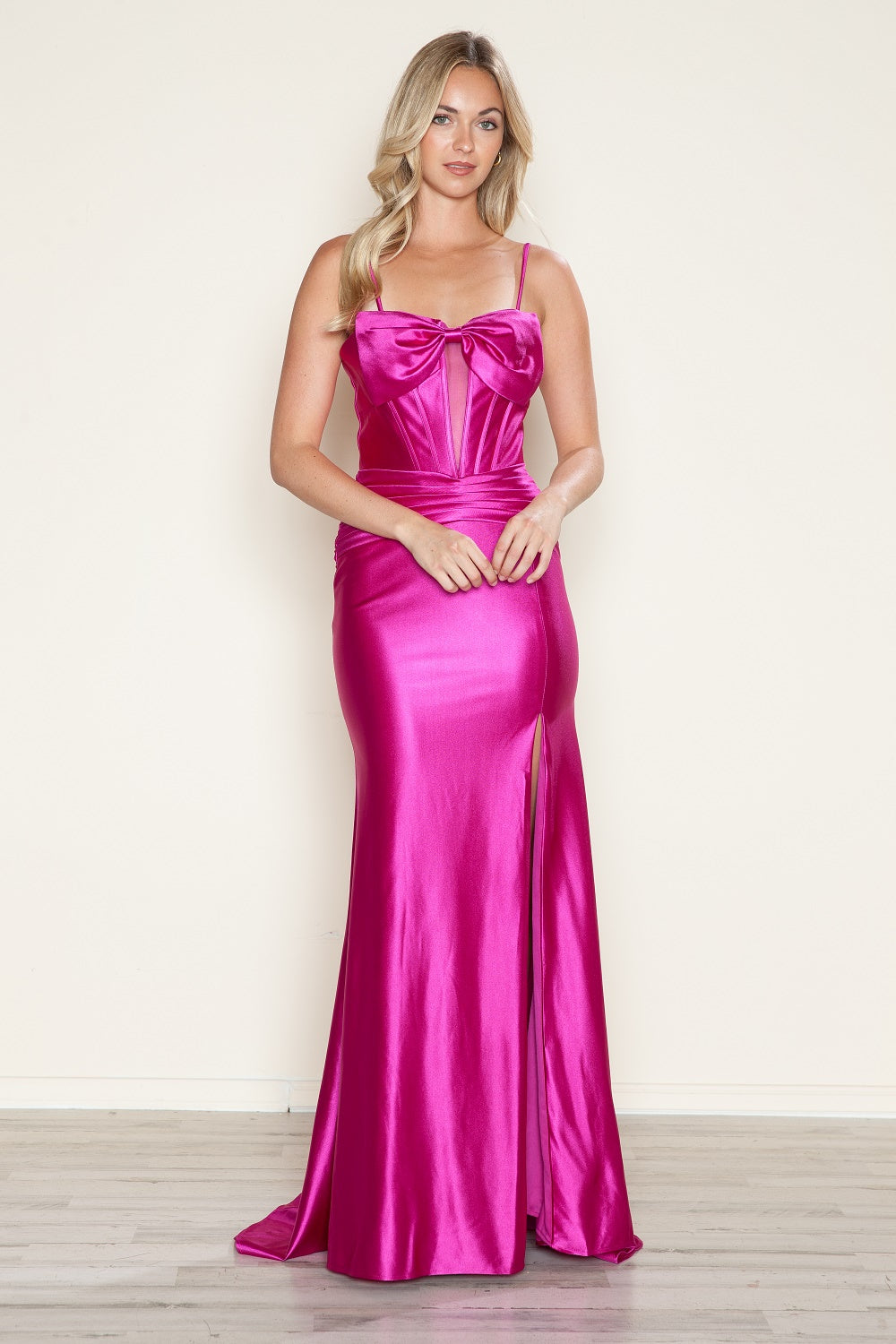 Satin Fitted Sleeveless Slit Gown by Poly USA 9644