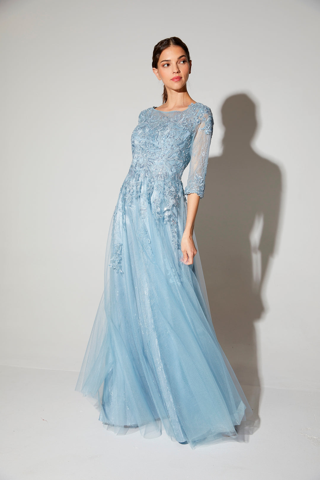 Lace Tulle 3/4 Sleeve A-line Gown by Eureka 9660