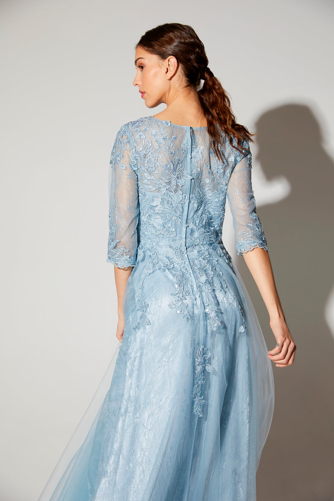 Lace Tulle 3/4 Sleeve A-line Gown by Eureka 9660