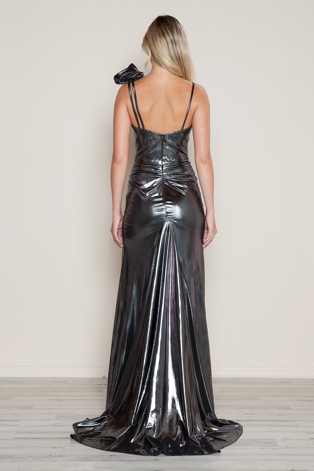 Metallic Sleeveless Slit Gown by Poly USA 9680