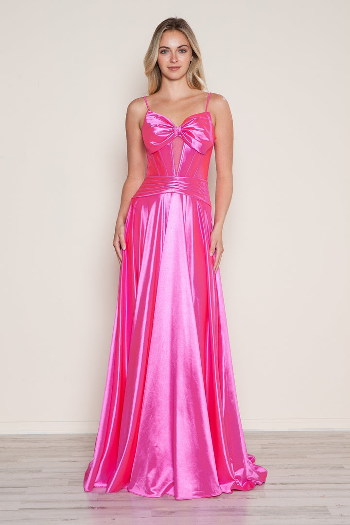 Satin Sleeveless Bow A-line Gown by Poly USA 9702