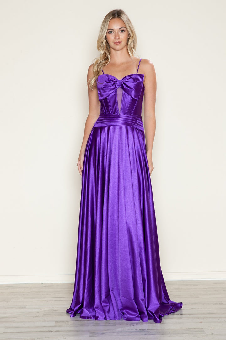 Satin Sleeveless Bow A-line Gown by Poly USA 9702