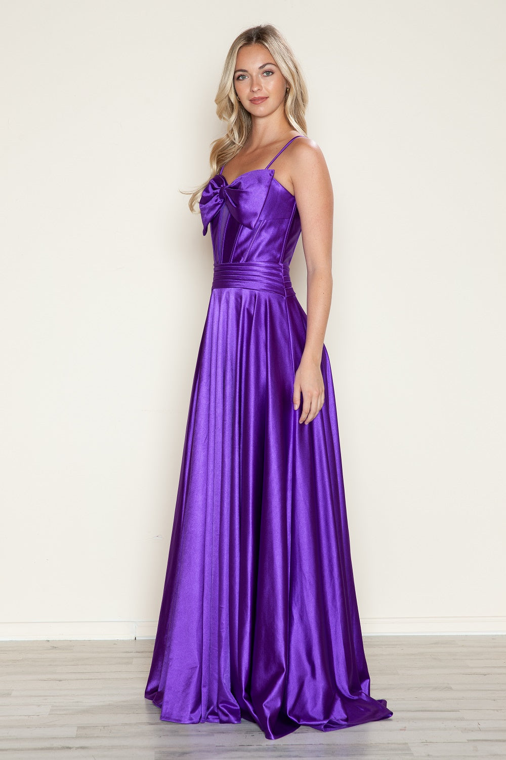 Satin Sleeveless Bow A-line Gown by Poly USA 9702