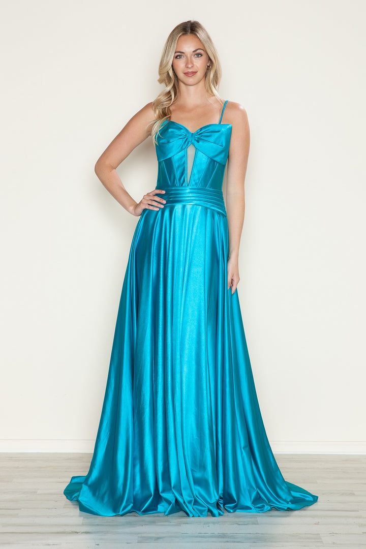 Satin Sleeveless Bow A-line Gown by Poly USA 9702