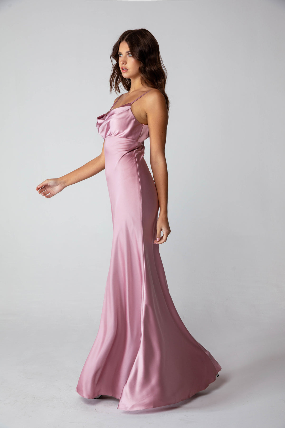 Satin Fitted Long Cowl Neck Dress by Eureka 9711