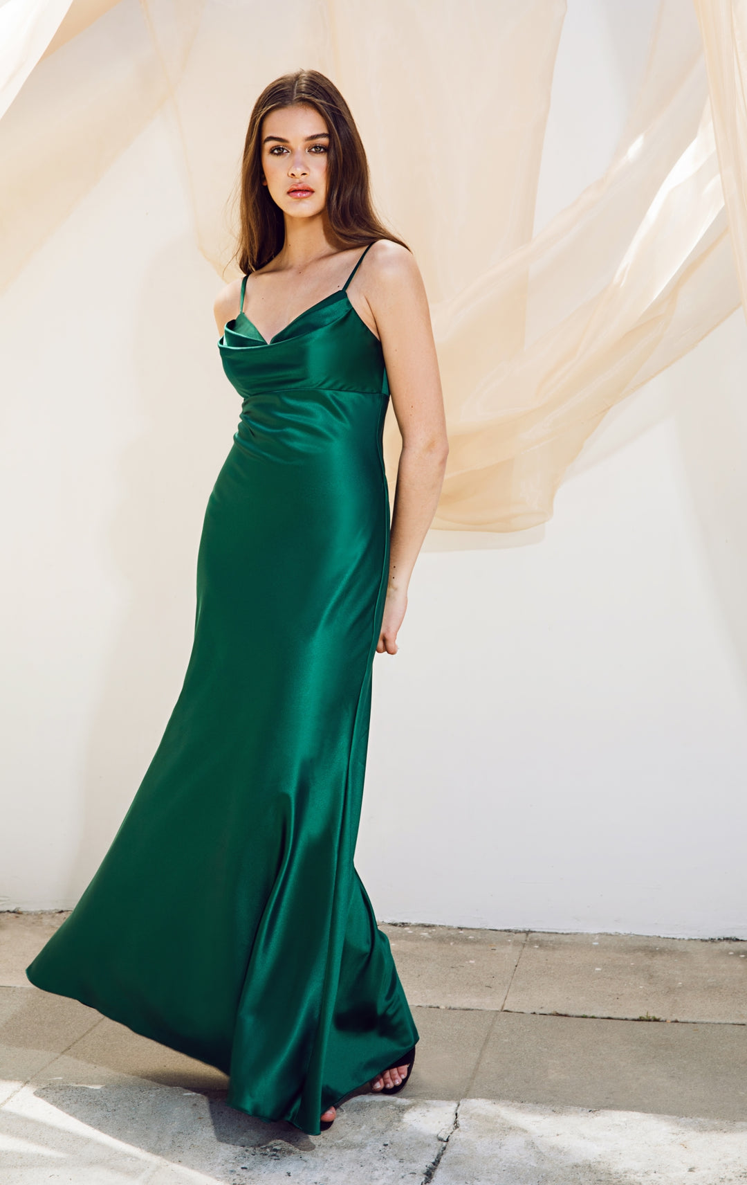 Satin Fitted Long Cowl Neck Dress by Eureka 9711