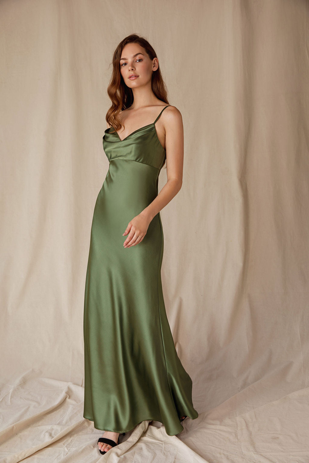 Satin Fitted Long Cowl Neck Dress by Eureka 9711