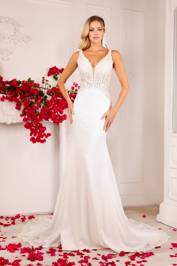 Lace Satin Sleeveless Bridal Gown by Abby Lane 97126