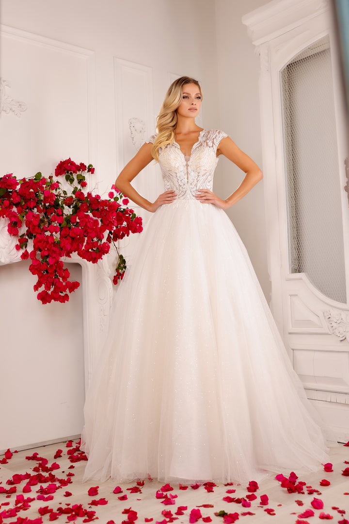 Applique Cap Sleeve Bridal Gown by Abby Lane 97134