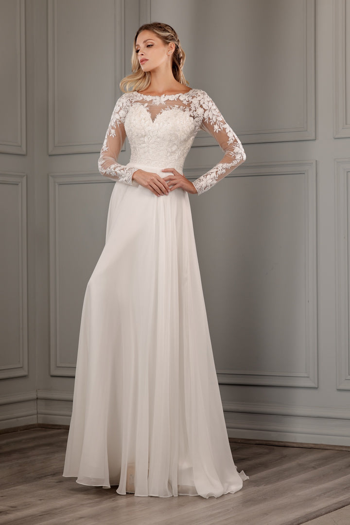 Long Sleeve Chiffon Bridal Gown by Abby Lane 97150