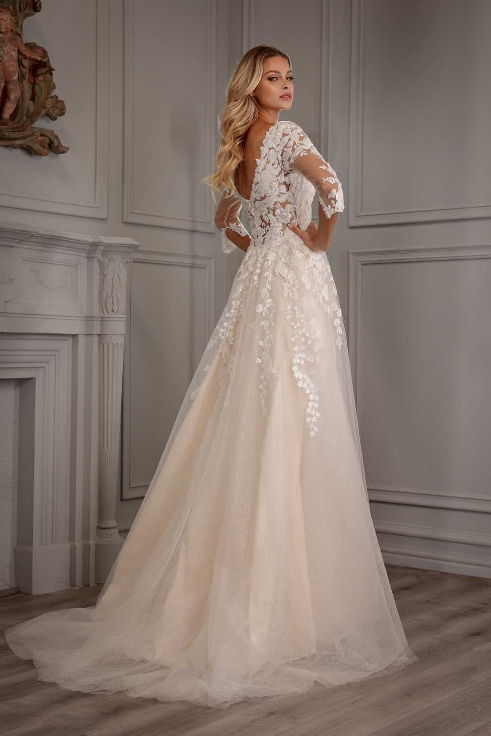 Applique Long Sleeve Bridal Gown by Abby Lane 97175