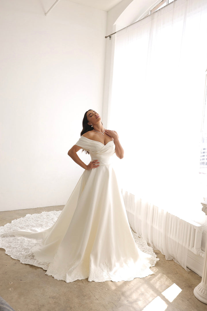 Off Shoulder Overskirt Bridal Gown by Abby Lane 97179