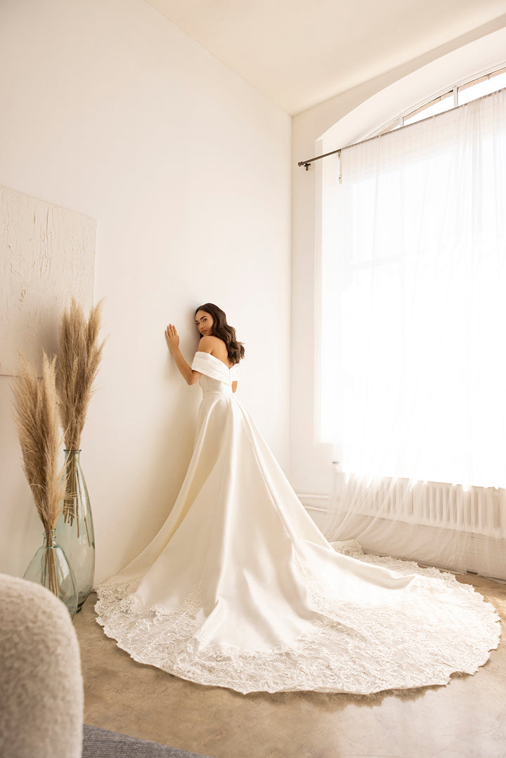 Off Shoulder Overskirt Bridal Gown by Abby Lane 97179