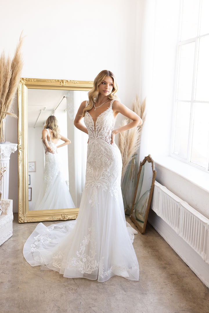 Fitted Lace Tulle Bridal Gown by Abby Lane 97201