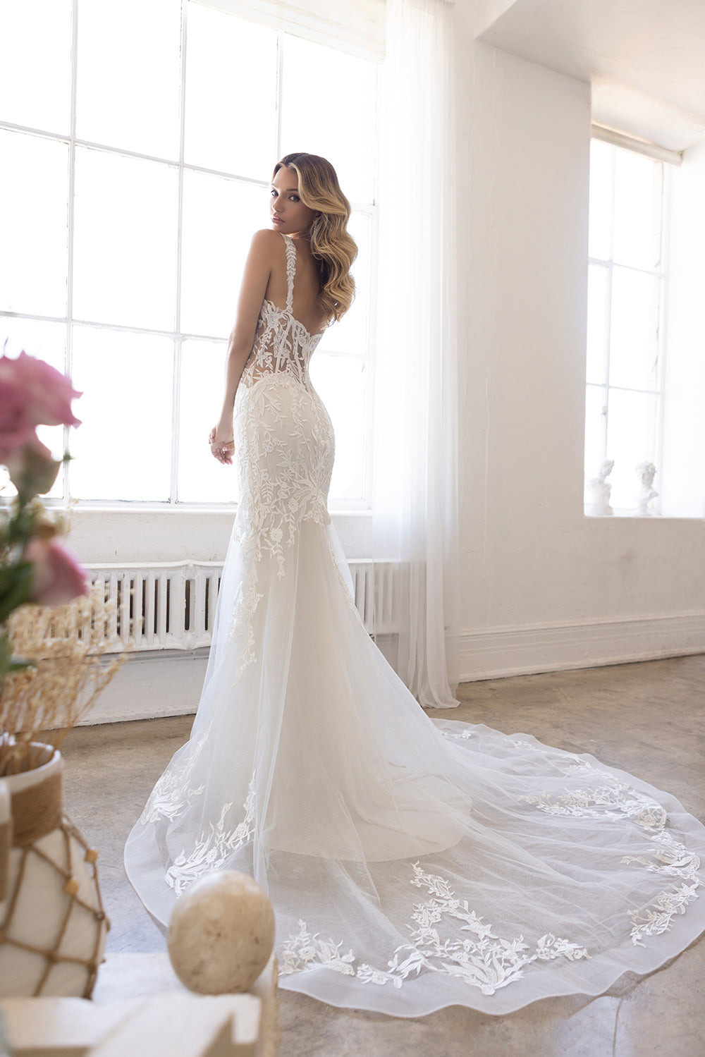 Fitted Lace Tulle Bridal Gown by Abby Lane 97201