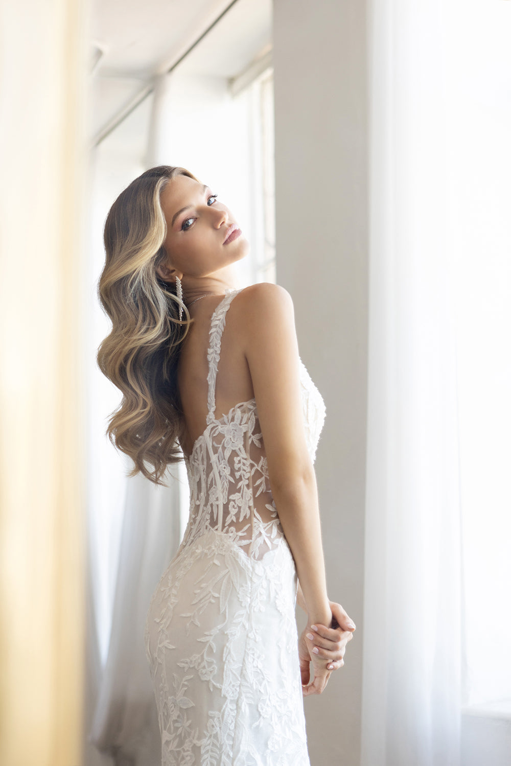 Fitted Lace Tulle Bridal Gown by Abby Lane 97201