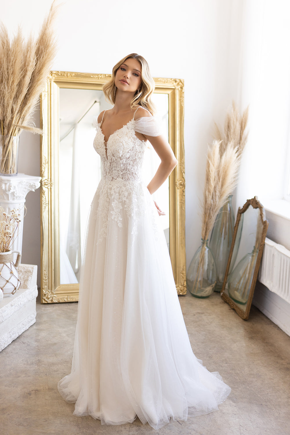 Applique Off Shoulder Bridal Gown by Abby Lane 97207