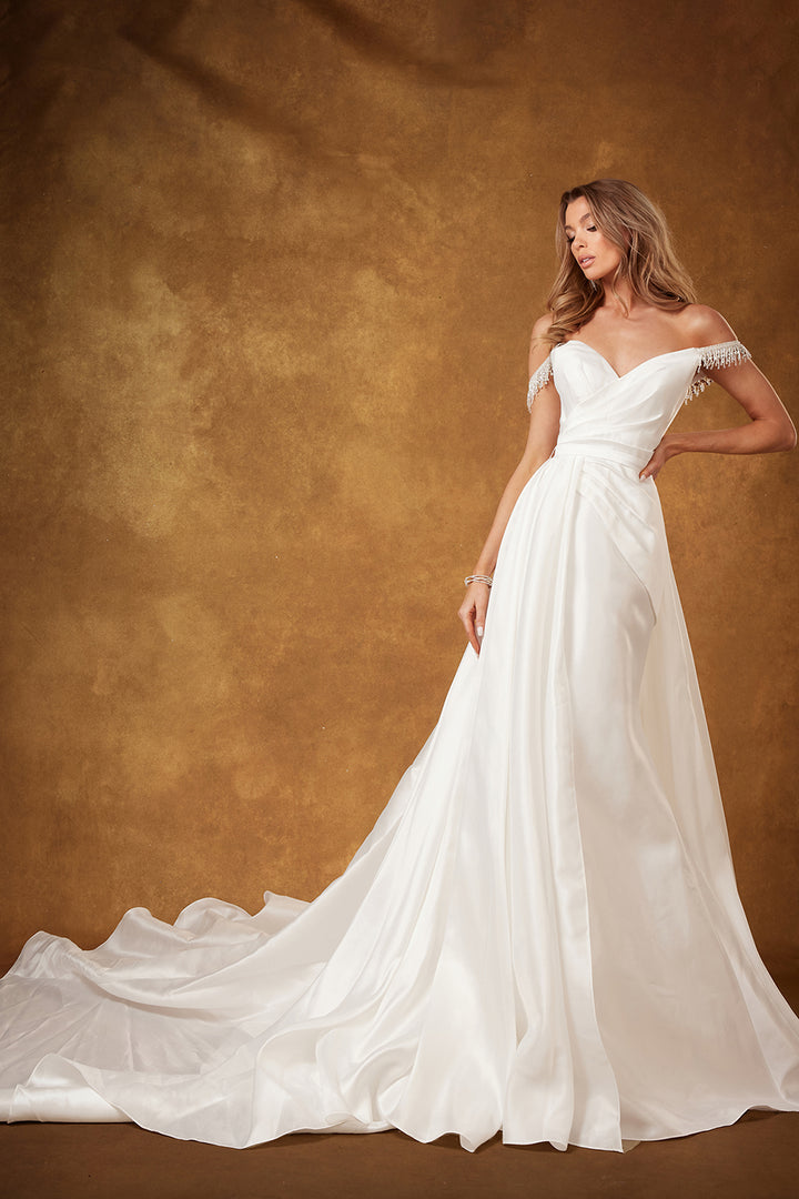 Satin Off Shoulder Bridal Gown by Abby Lane 97212