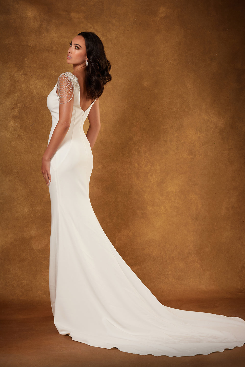 Fitted Crepe V-Neck Bridal Gown by Abby Lane 97215