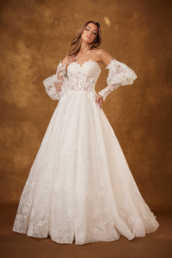 Puff Sleeve Strapless Bridal Gown by Abby Lane 97247