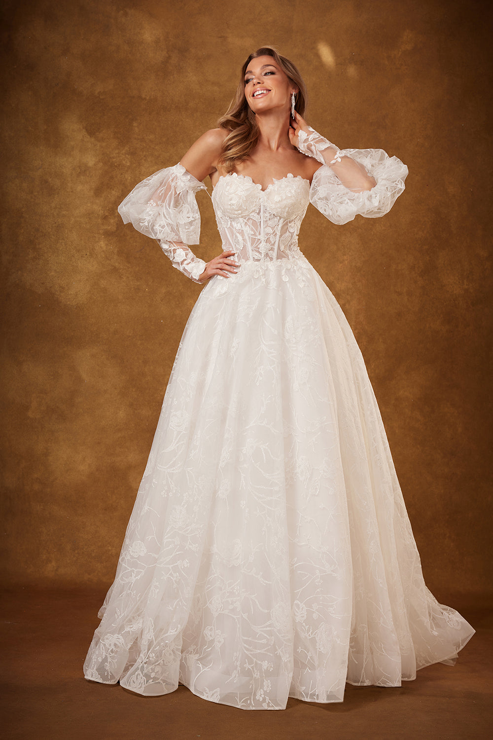 Puff Sleeve Strapless Bridal Gown by Abby Lane 97247