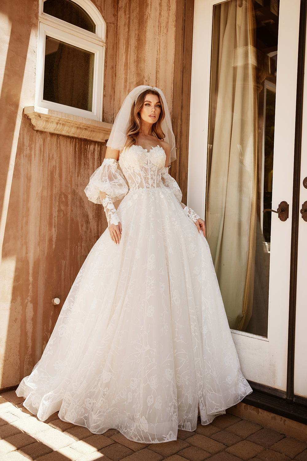 Puff Sleeve Strapless Bridal Gown by Abby Lane 97247