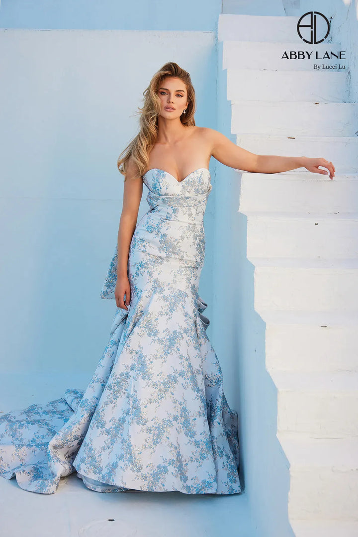 Blue Brocade Strapless Bridal Gown by Abby Lane 97274