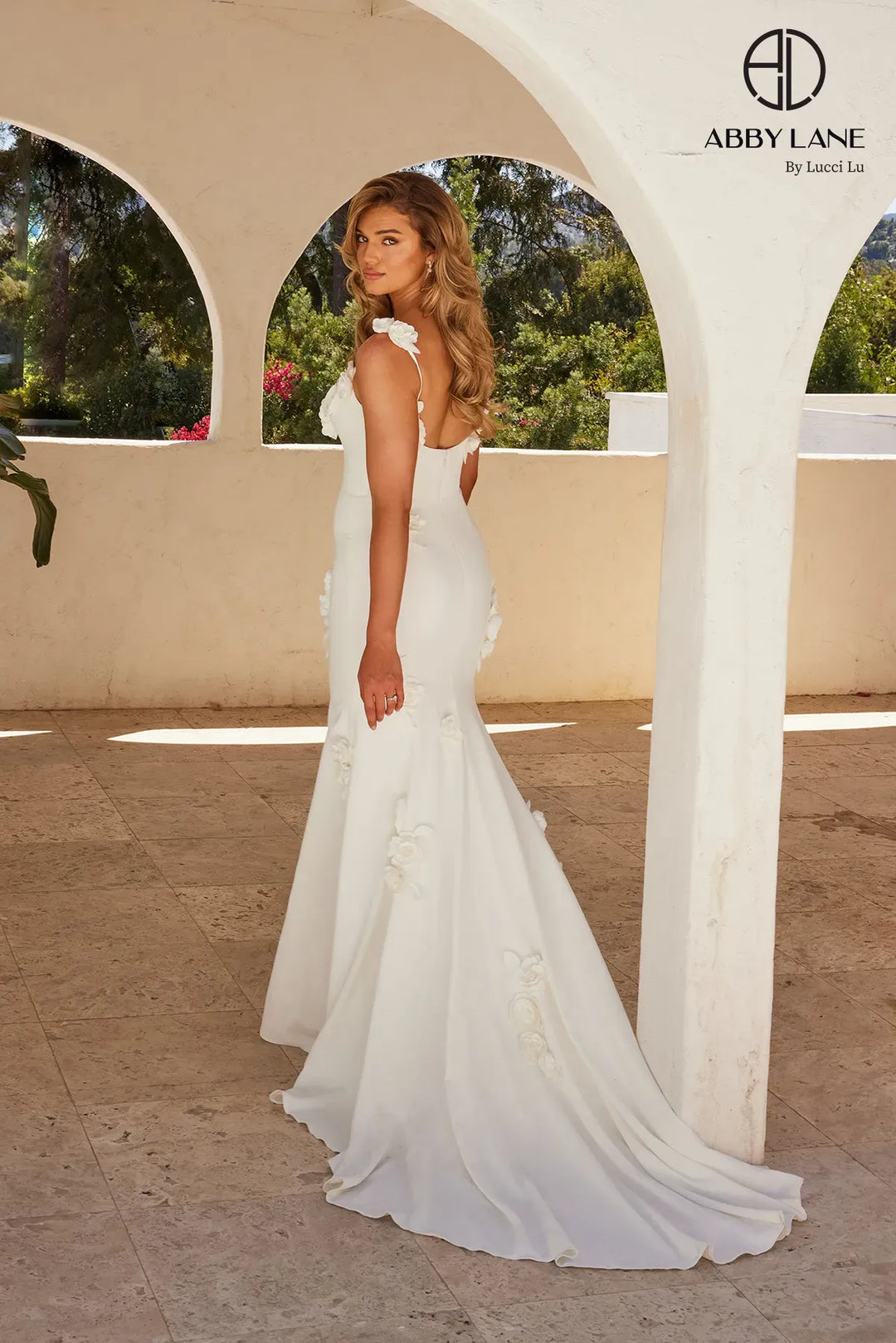 3D Floral Fitted Crepe Bridal Gown by Abby Lane 97276