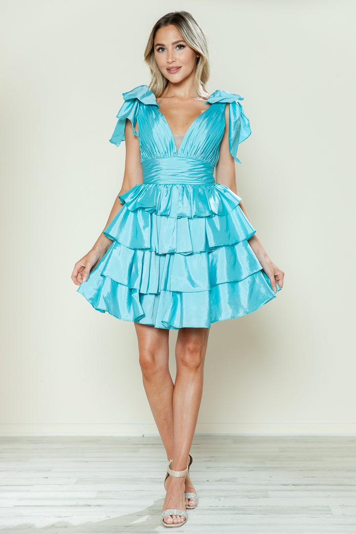 Taffeta Short Bow Ruffled Dress by Poly USA 9742