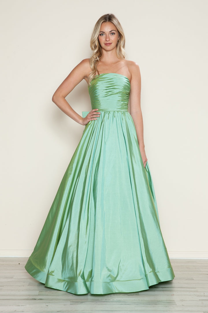 Taffeta Strapless Bow A-line Gown by Poly USA 9754