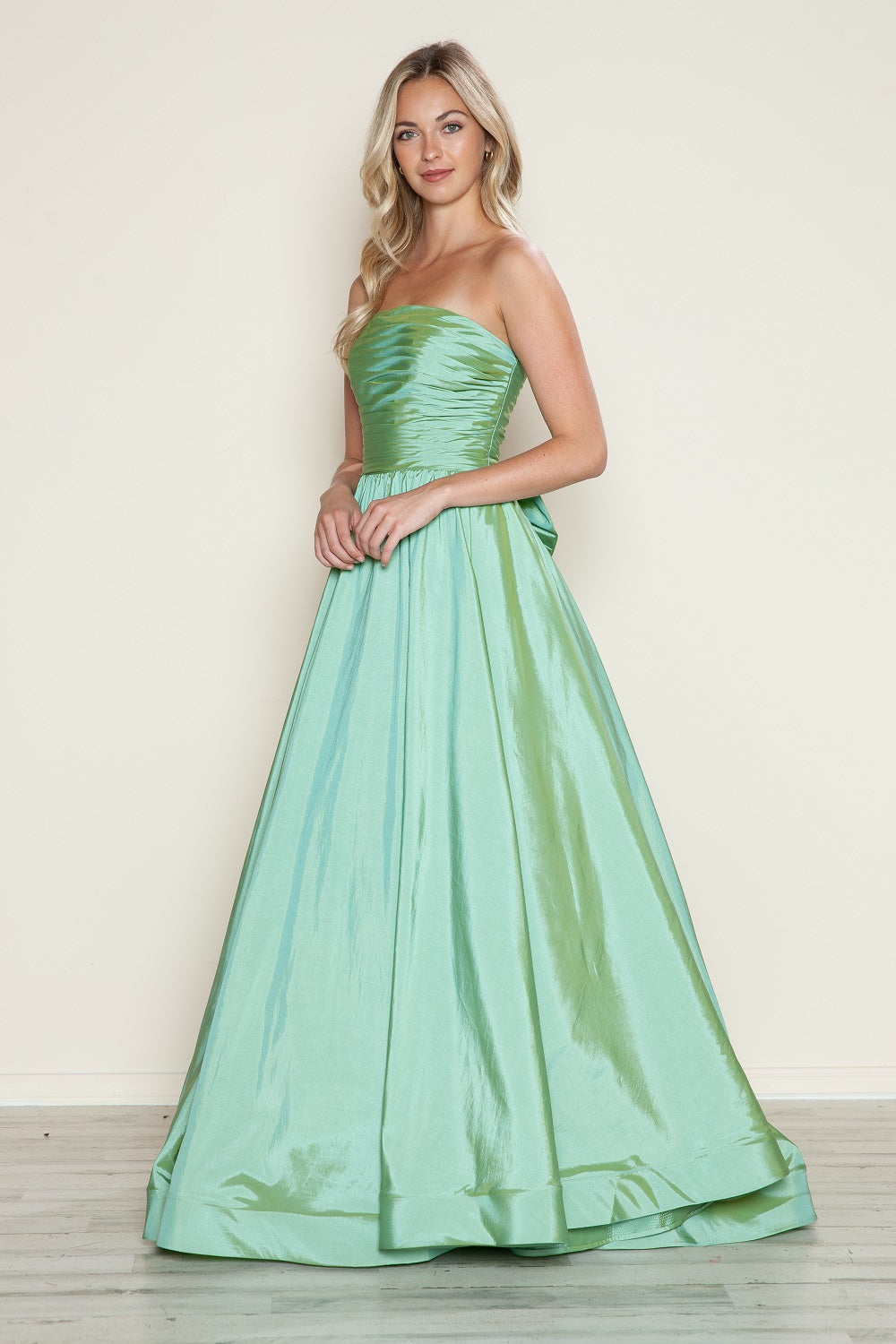 Taffeta Strapless Bow A-line Gown by Poly USA 9754