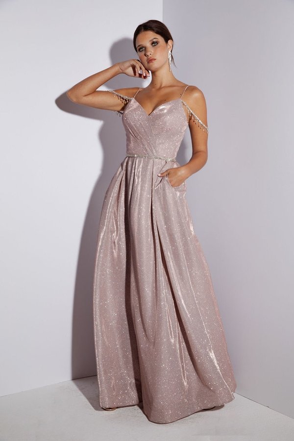 Metallic Cold Shoulder A-line Slit Gown by Eureka 9800