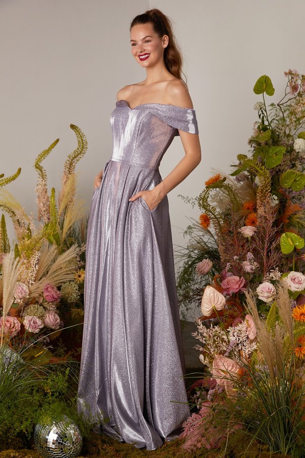 Metallic Off Shoulder A-line Gown by Eureka 9809