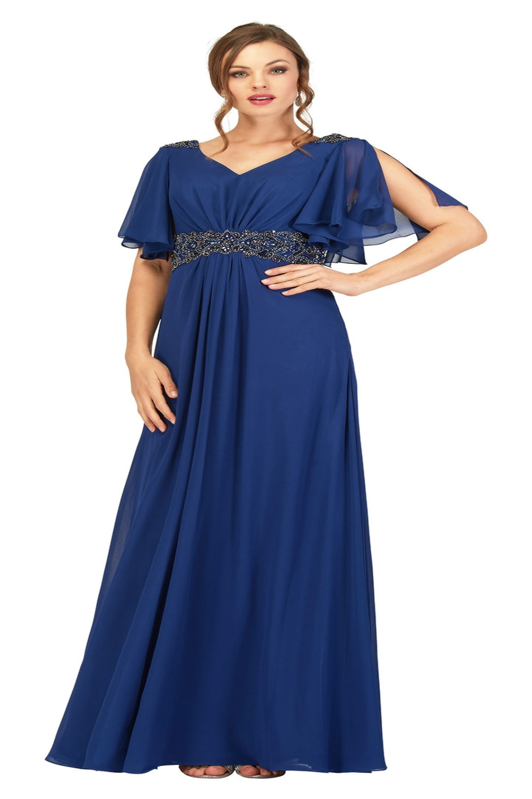 Chiffon Short Sleeve A-line Gown by Abby Paris 986002W