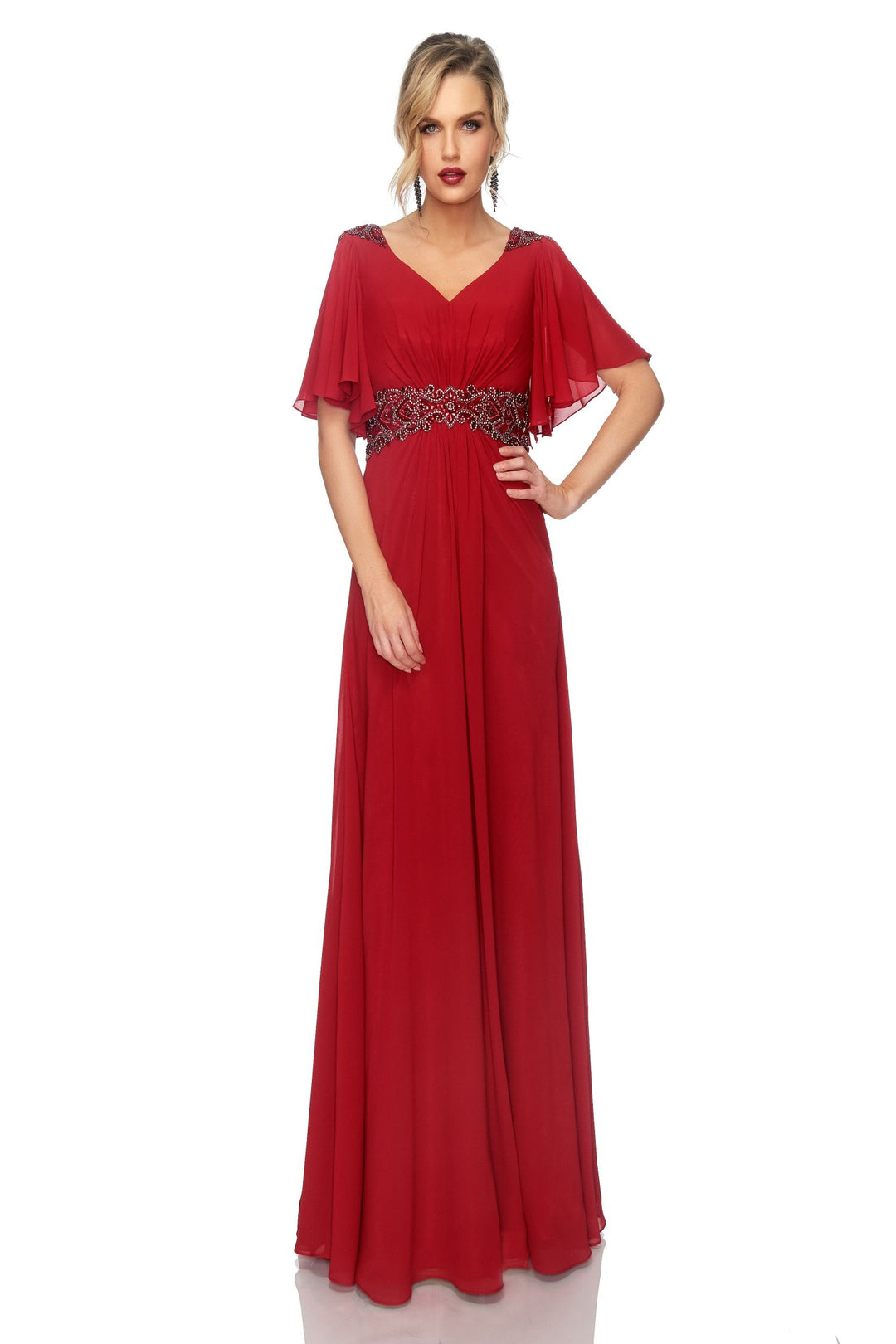 Chiffon Short Sleeve A-line Gown by Abby Paris 986002W