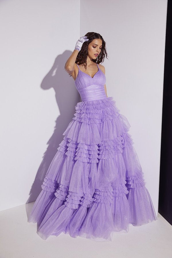 Tulle Sleeveless A-line Tiered Gown by Eureka 9888