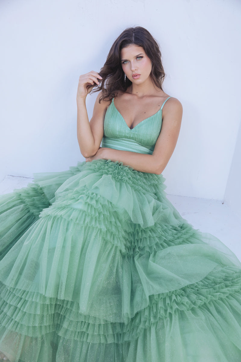 Tulle Sleeveless A-line Tiered Gown by Eureka 9888