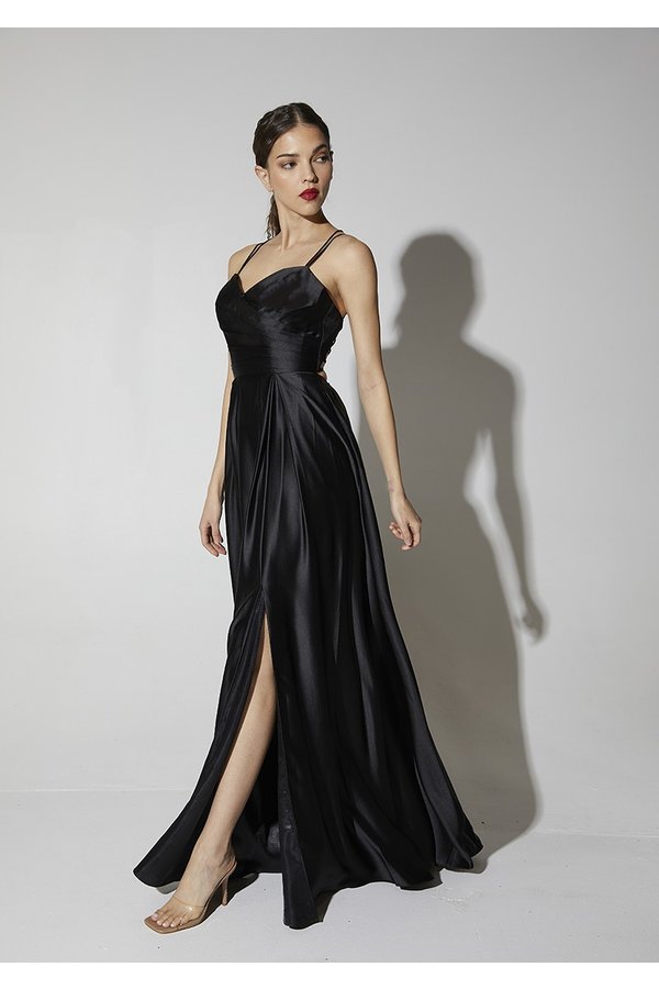 Satin Sleeveless A-line Slit Gown by Eureka 9925