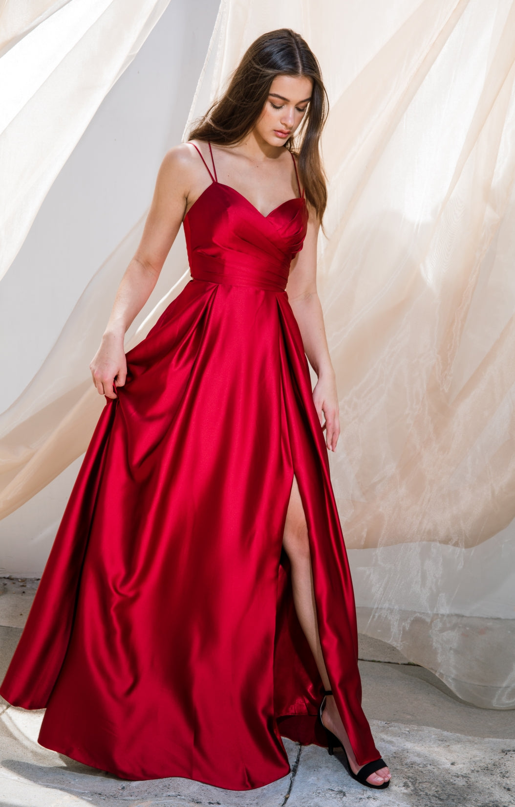 Satin Sleeveless A-line Slit Gown by Eureka 9925